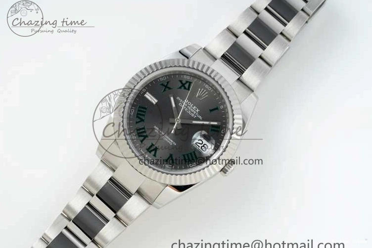 0212 DateJust 41 126334 NTF 1:1 Best Edition 904L Steel Gray Dial Green Roman on Oyster Bracelet VR ZeroBulk 2285